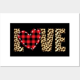 Plaid heart valentines day leopard text LOVE Posters and Art